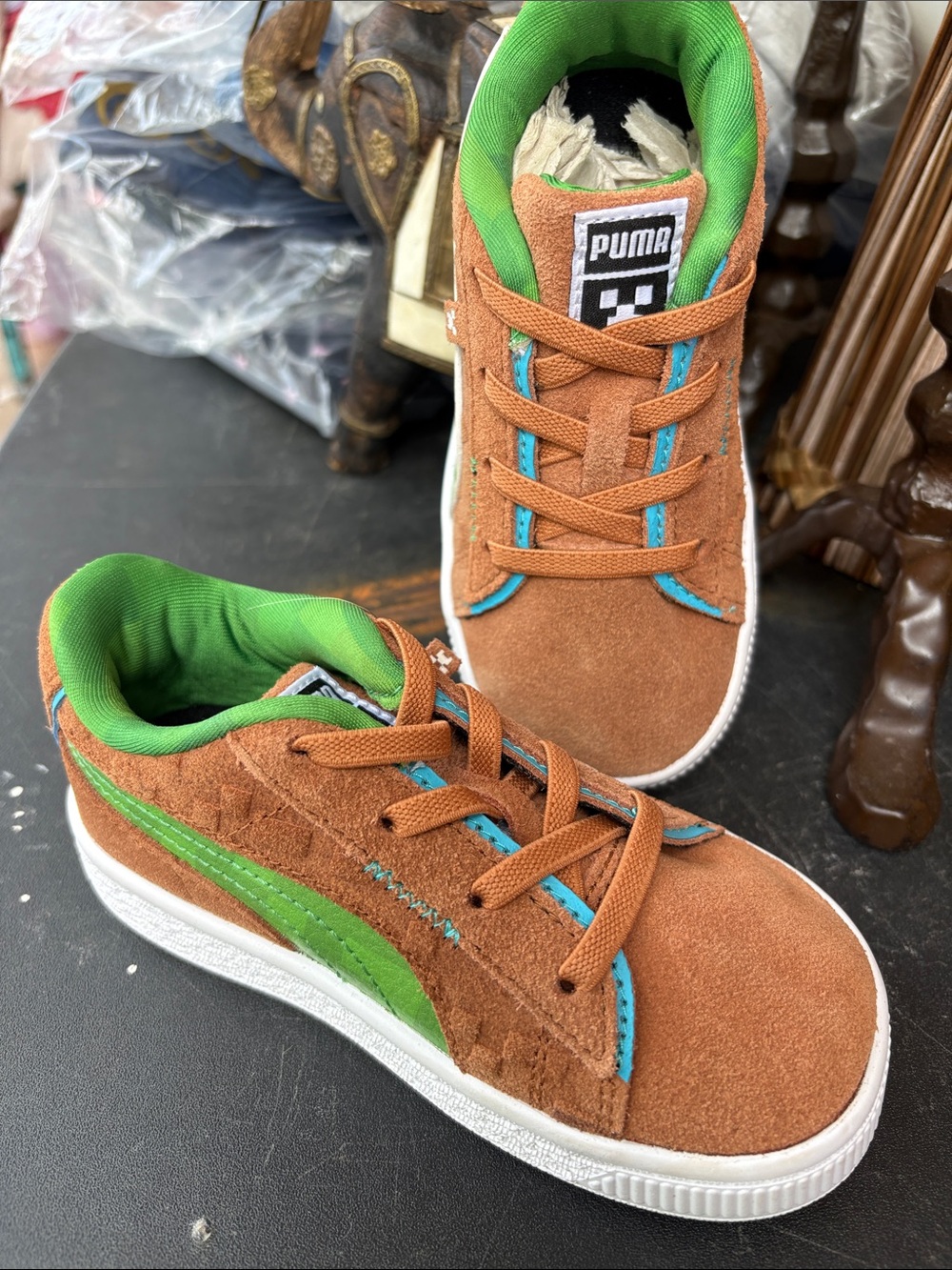 Puma Kids Suede Sneakers in Brown, Green & Blue